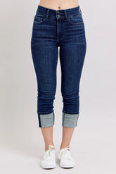 High-Waist Double Waist Band Cuffed Skinny Jeans Judy Blue DK 0(24)